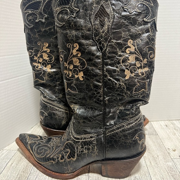 The Lizzie Boots by Corral lizard leather cowboy western boots size 6 wide black - Picture 3 of 9